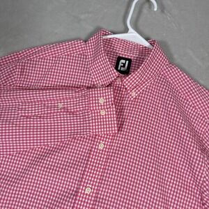 Footjoy Shirt Men's Large Pink White Gingham Check Performance Golf Quick Dry